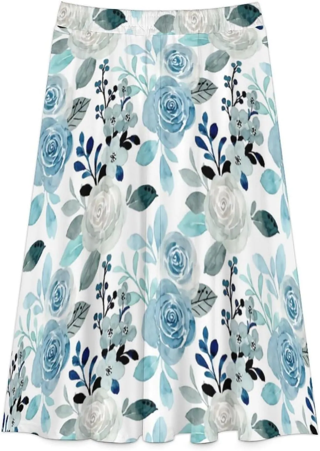 TAIZIYEAH Pleated Midi Skirts for Women Flower Print Casual Half Length Skirt