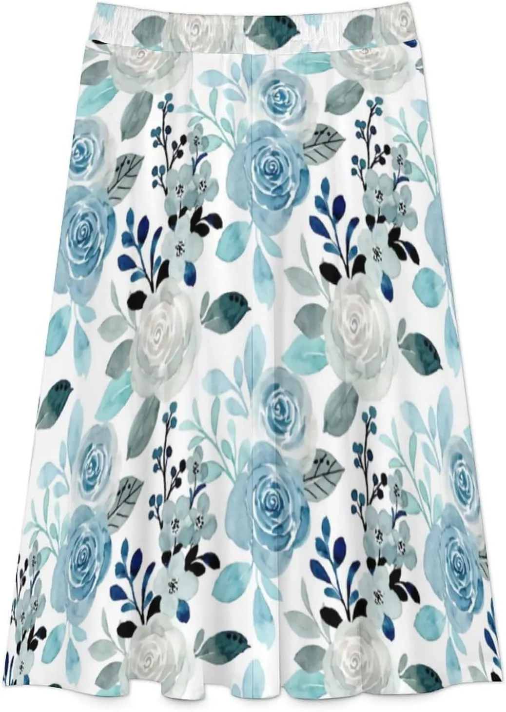 TAIZIYEAH Pleated Midi Skirts for Women Flower Print Casual Half Length Skirt