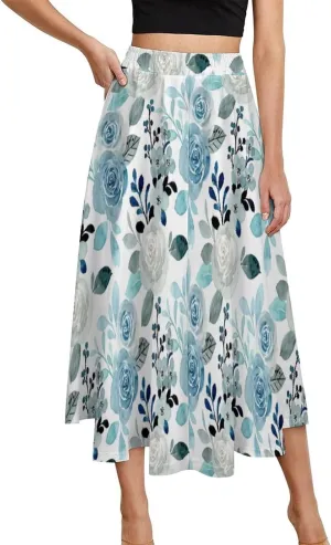 TAIZIYEAH Pleated Midi Skirts for Women Flower Print Casual Half Length Skirt