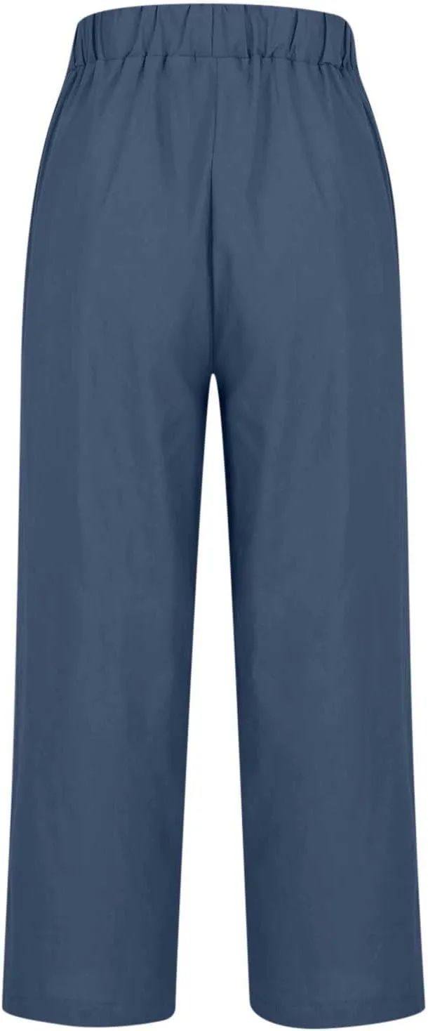 TARIENDY Cotton Linen Pants for Women Loose Fit Summer Casual Trousers Trendy Plus Size Wide Leg Beach Vacation Outfits