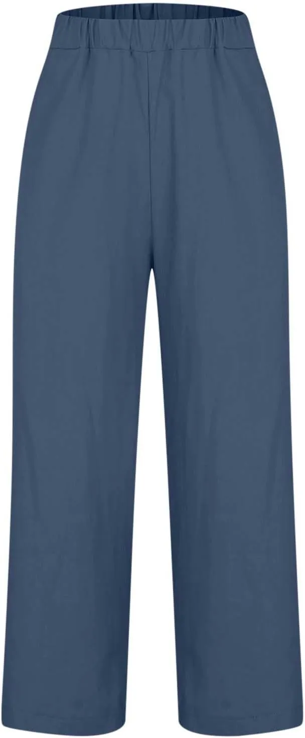 TARIENDY Cotton Linen Pants for Women Loose Fit Summer Casual Trousers Trendy Plus Size Wide Leg Beach Vacation Outfits