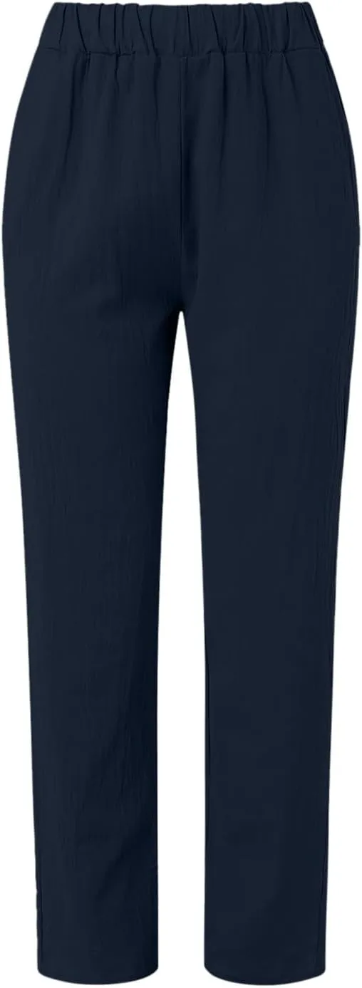 TARIENDY Women's Casual Pants Summer Trendy Elastic Waist Pant Straight Leg Baggy Trousers Vacation Outfits with Pockets