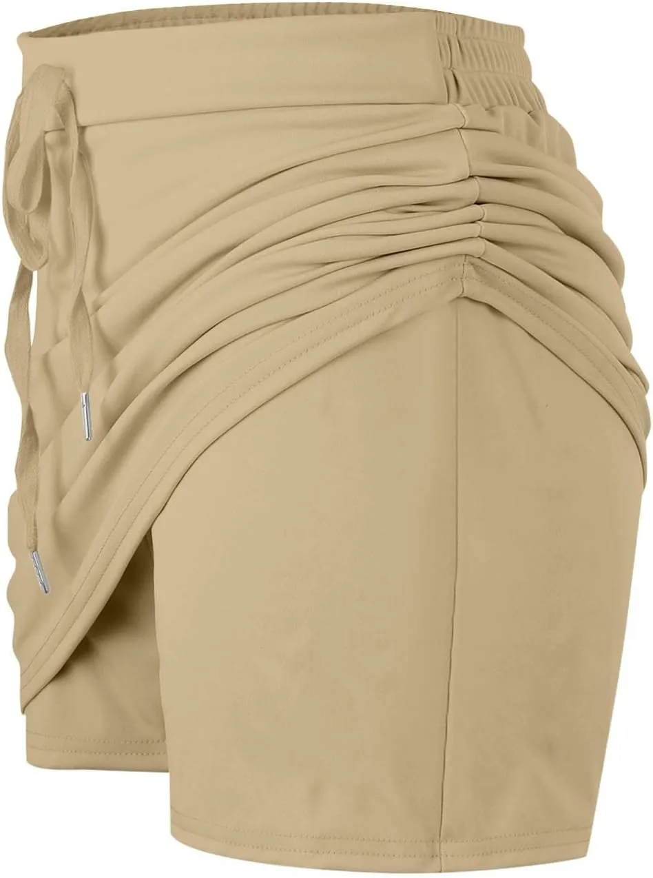 Tennis Skirt for Women Athletic Drawstring High Waisted Skorts with Built in Shorts Pockets Gym Sports Golf Skirts