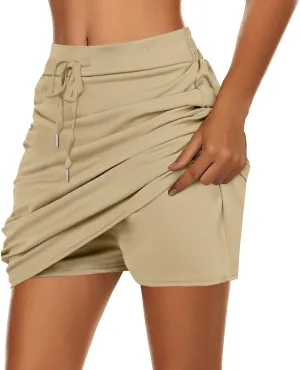 Tennis Skirt for Women Athletic Drawstring High Waisted Skorts with Built in Shorts Pockets Gym Sports Golf Skirts