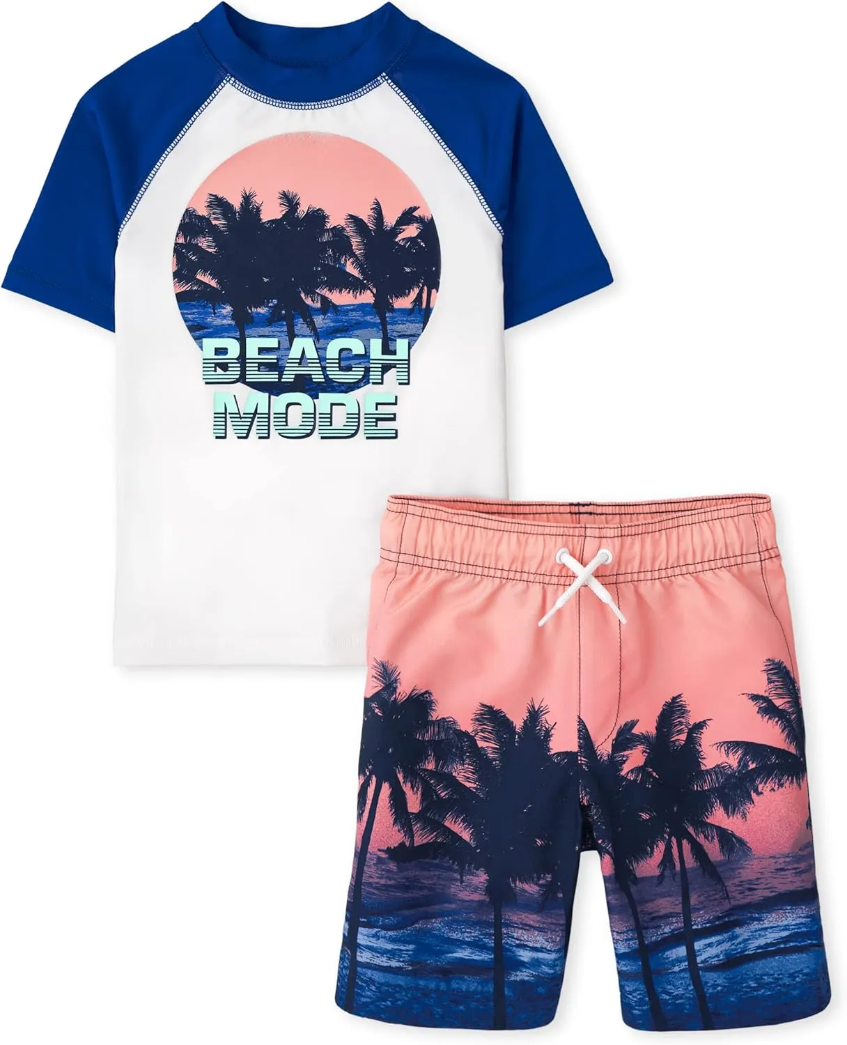 The Children's Place Boys' Short Sleeve Rash Guard and Swim Trunk 2-Piece Set