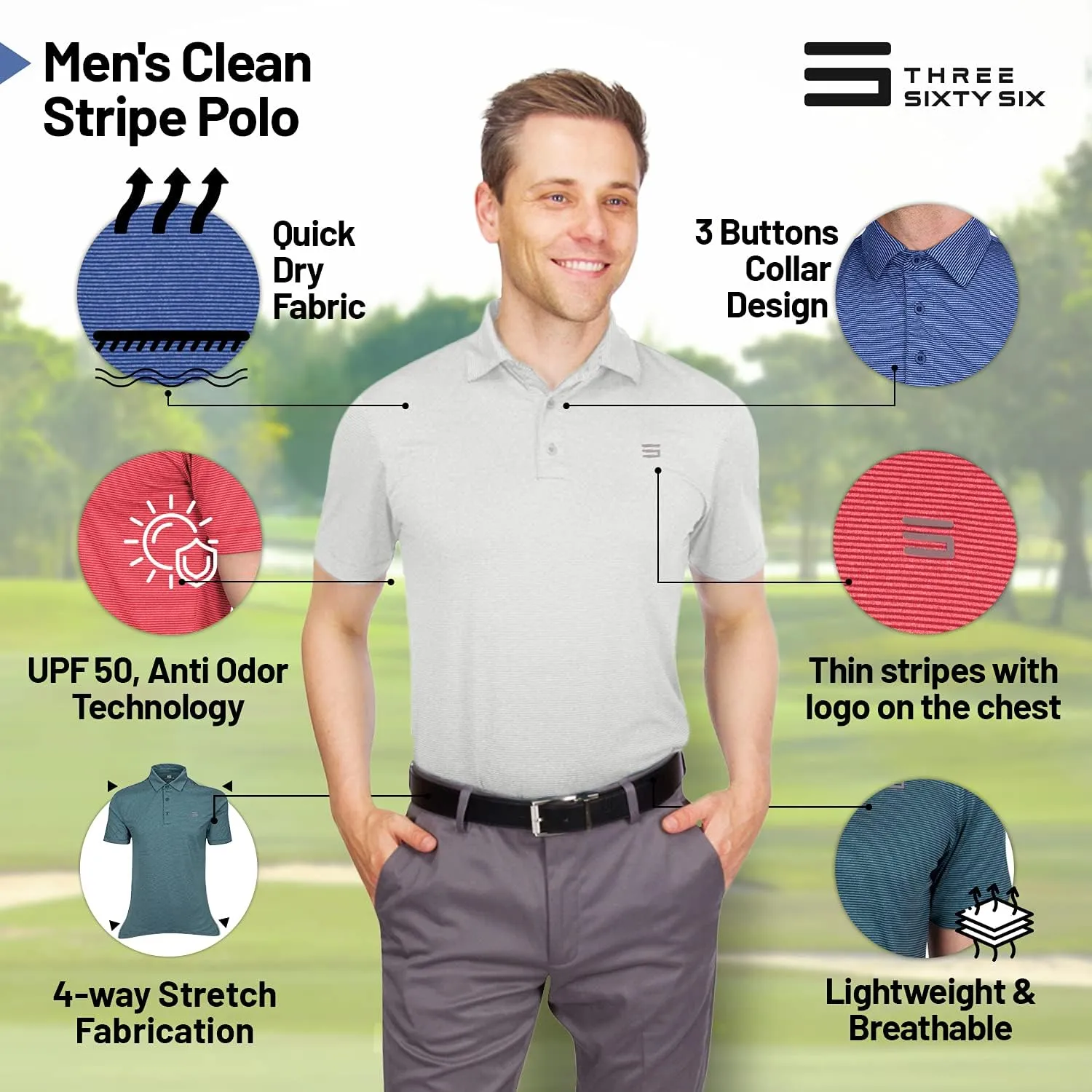 Three Sixty Six Golf Shirts for Men - Mens Quick Dry Polo Shirt - 4-Way Stretch & UPF 50