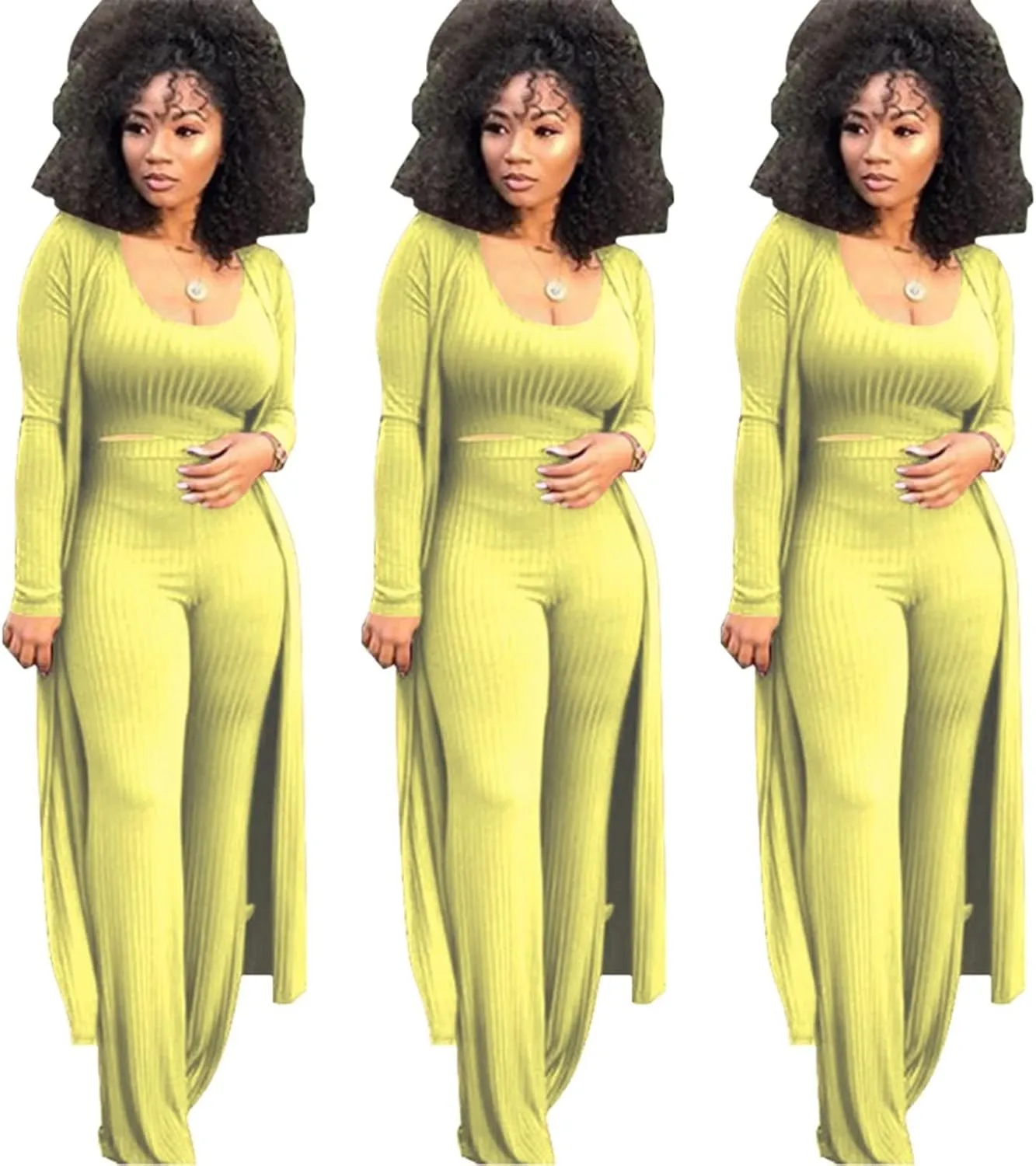 ThusFar Women 3 Piece Outfits Ottoman Rib Open Front Cardigan Cover Up Crop Tank Tops Wide Leg Palazzo Pant Set Jumpsuit