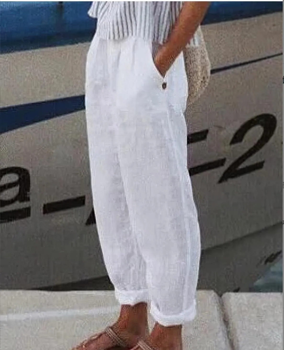 TIAFORD Women's Summer Casual Loose Cotton Linen Pants Elastic High Waist Wide Leg Beach Trousers with Pockets Plus Size
