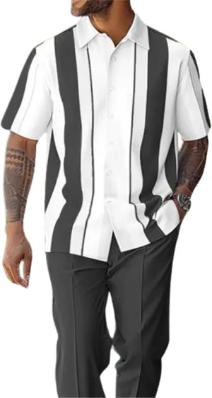 TIFIYA Men's Casual Loose 2 Piece Leisure Suits,Shirts and Pants Set,Retro Party Walking Outfits S-5XL