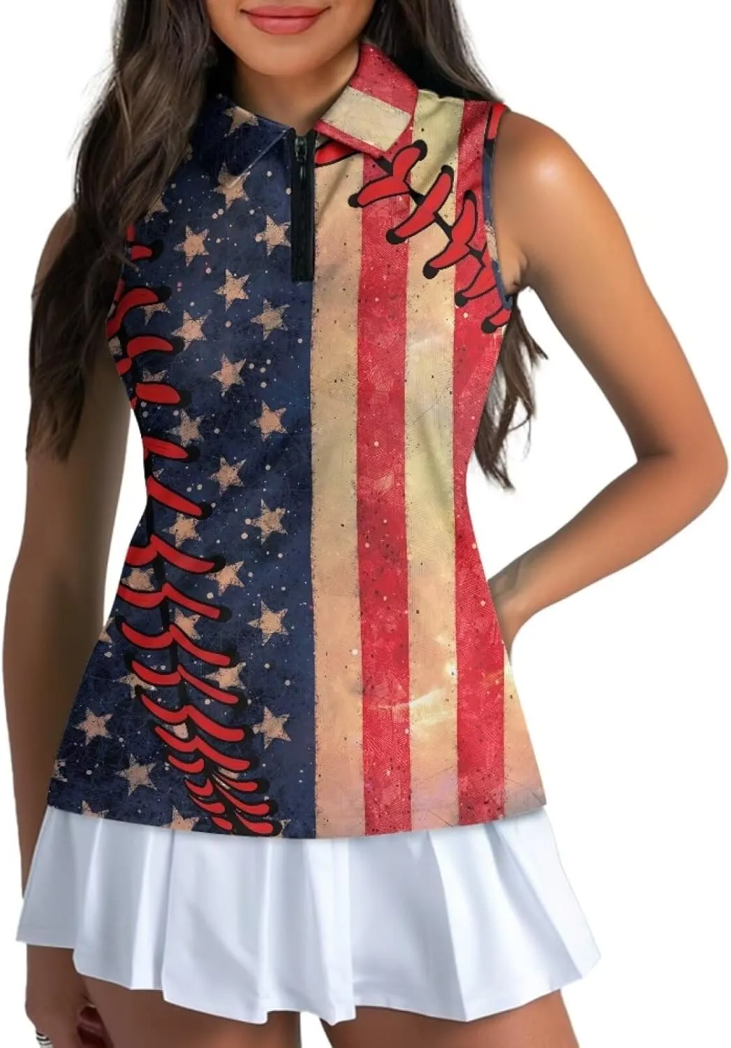 TOADDITDO Women's Sleeveless Golf Shirts Racerback Zip Up Tennis Athletic Collar Tank Tops Size XS-4XL