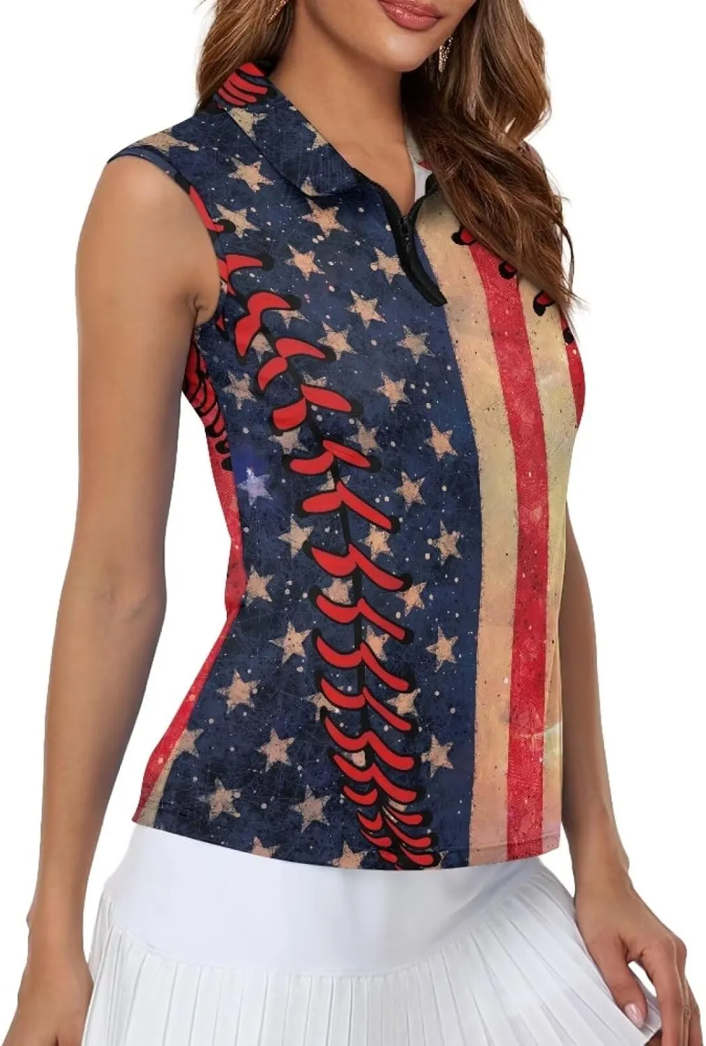 TOADDITDO Women's Sleeveless Golf Shirts Racerback Zip Up Tennis Athletic Collar Tank Tops Size XS-4XL