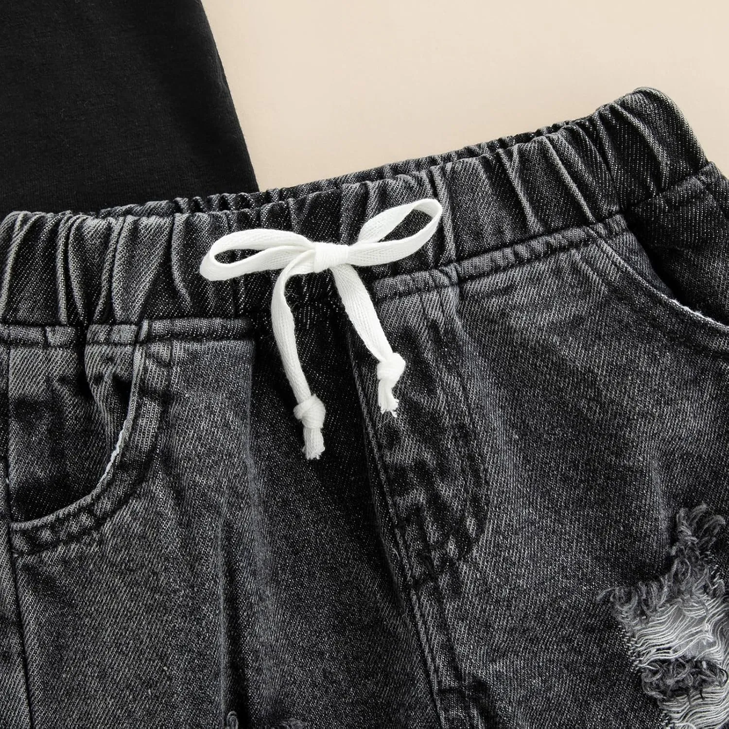 Toddler Baby Boys Denim Outfits Solid Color Short Sleeve T-Shirt Tops   Ripped Jeans Pants Set