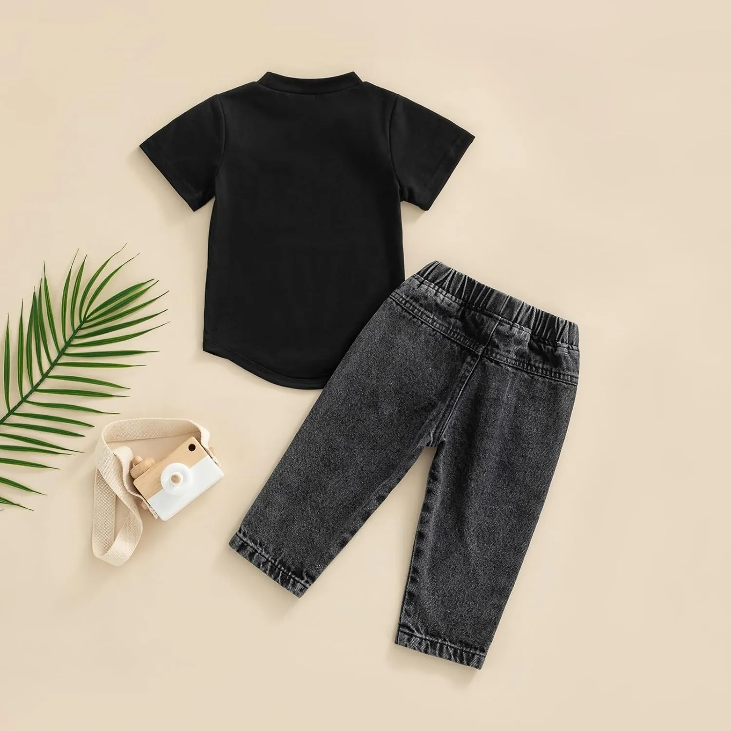 Toddler Baby Boys Denim Outfits Solid Color Short Sleeve T-Shirt Tops   Ripped Jeans Pants Set