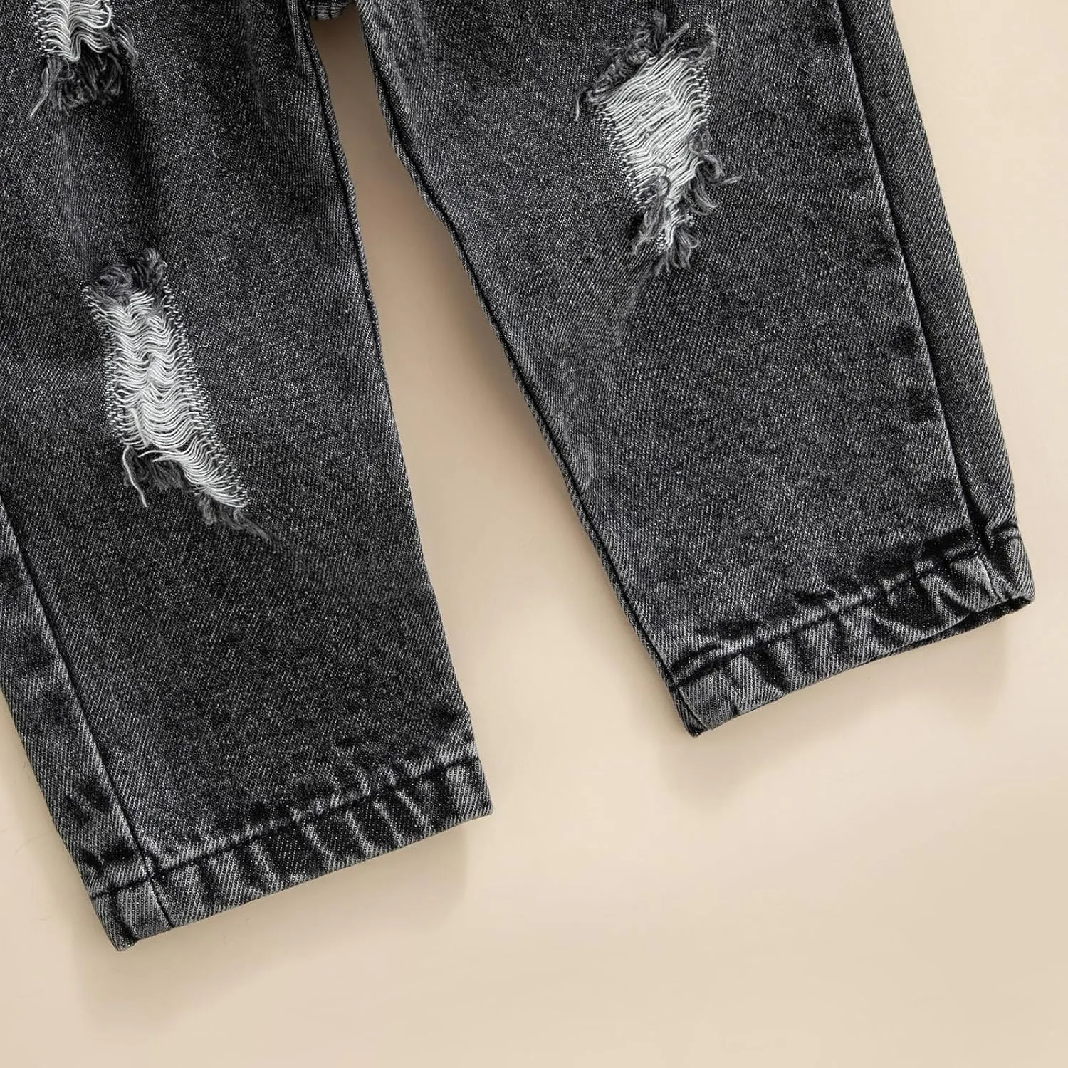 Toddler Baby Boys Denim Outfits Solid Color Short Sleeve T-Shirt Tops   Ripped Jeans Pants Set