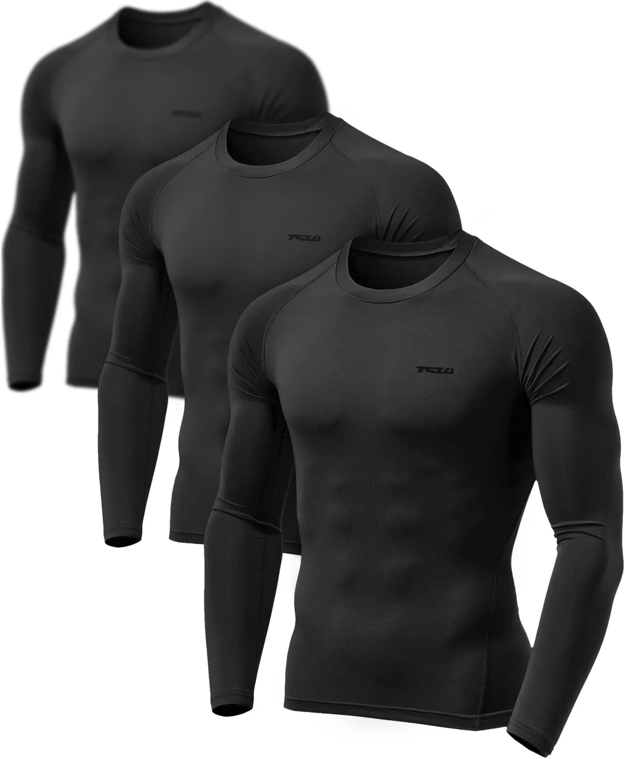 TSLA Men's UPF 50  Compression Shirts, Cool Dry Long Sleeve Athletic Tops, Sports Baselayer Workout Shirt