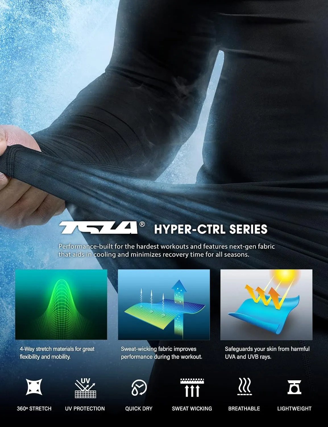 TSLA Men's UPF 50  Compression Shirts, Cool Dry Long Sleeve Athletic Tops, Sports Baselayer Workout Shirt