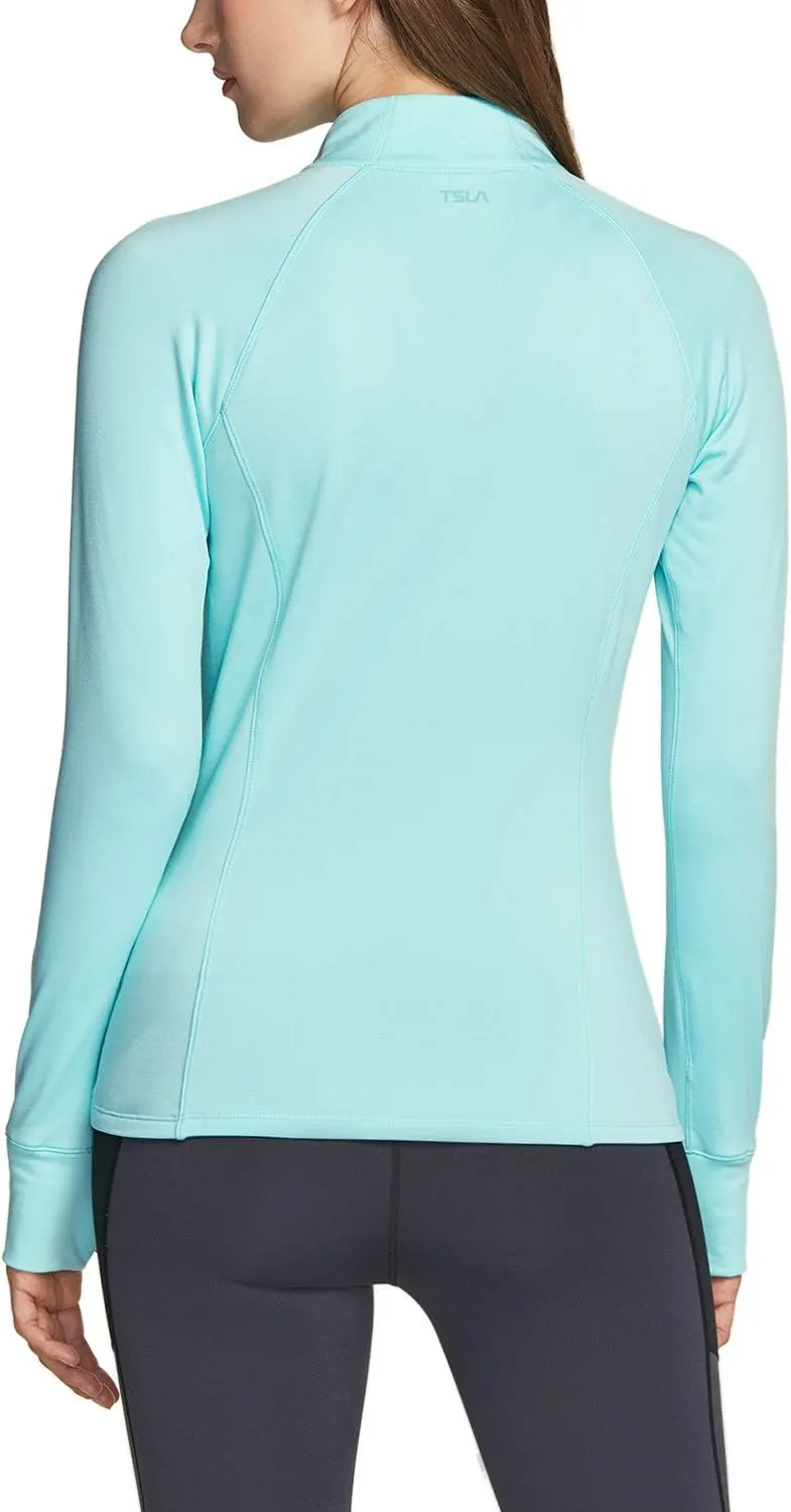 TSLA Women's 1/2 Zip Thermal Pullover Shirts, Lightweight Slim Fit Athletic Fleece Lining Winter Running Sweatshirt