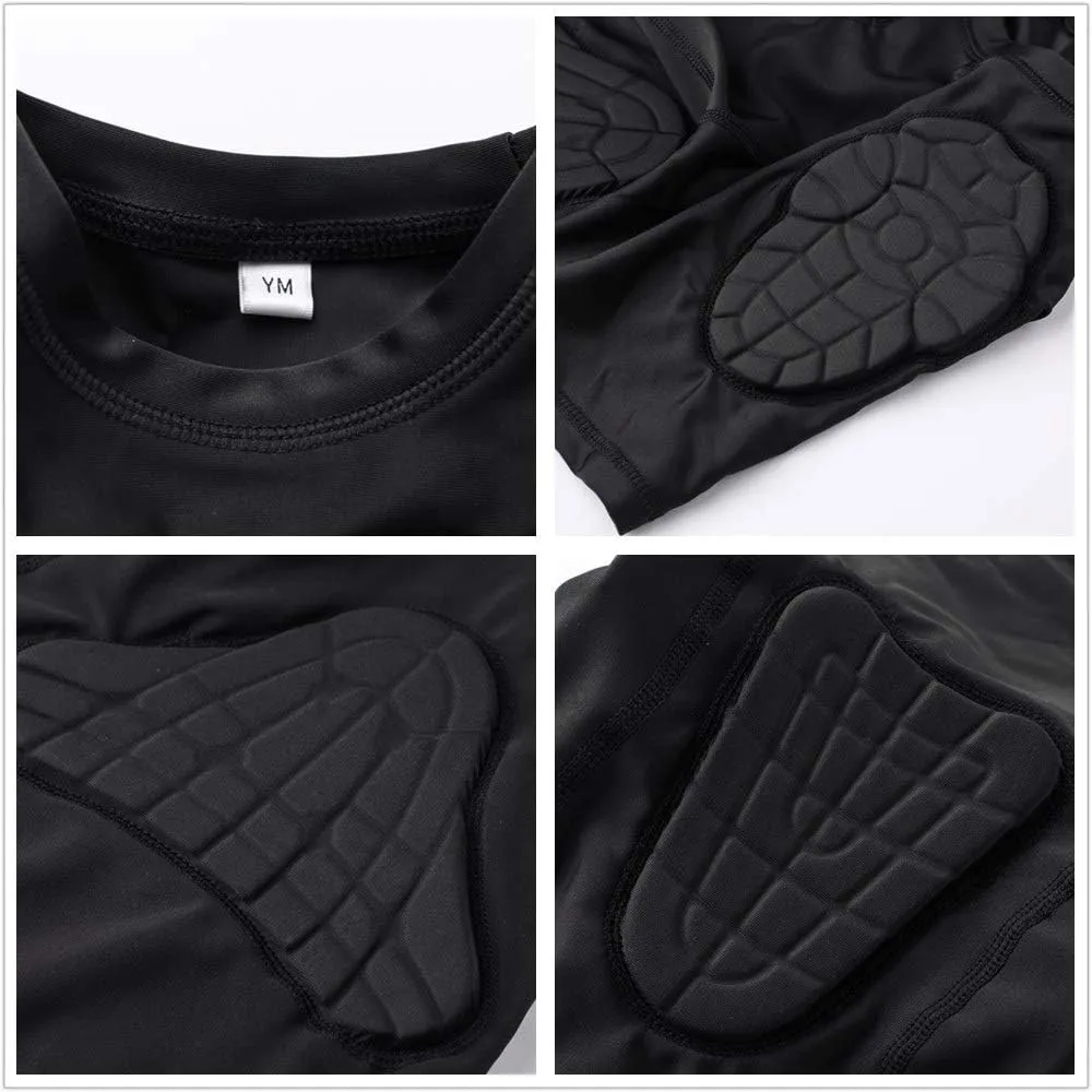TUOY Youth Padded Chest Rib Protector Shirt for Football Baseball Martial Art Padded Compression Shirt Long Sleeve