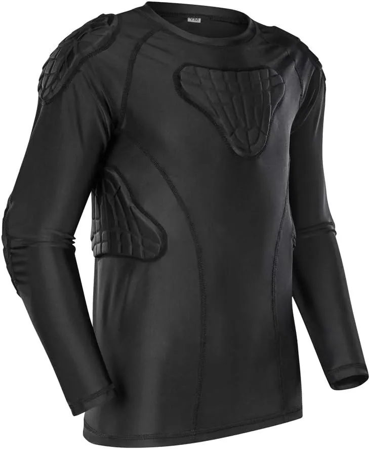 TUOY Youth Padded Chest Rib Protector Shirt for Football Baseball Martial Art Padded Compression Shirt Long Sleeve