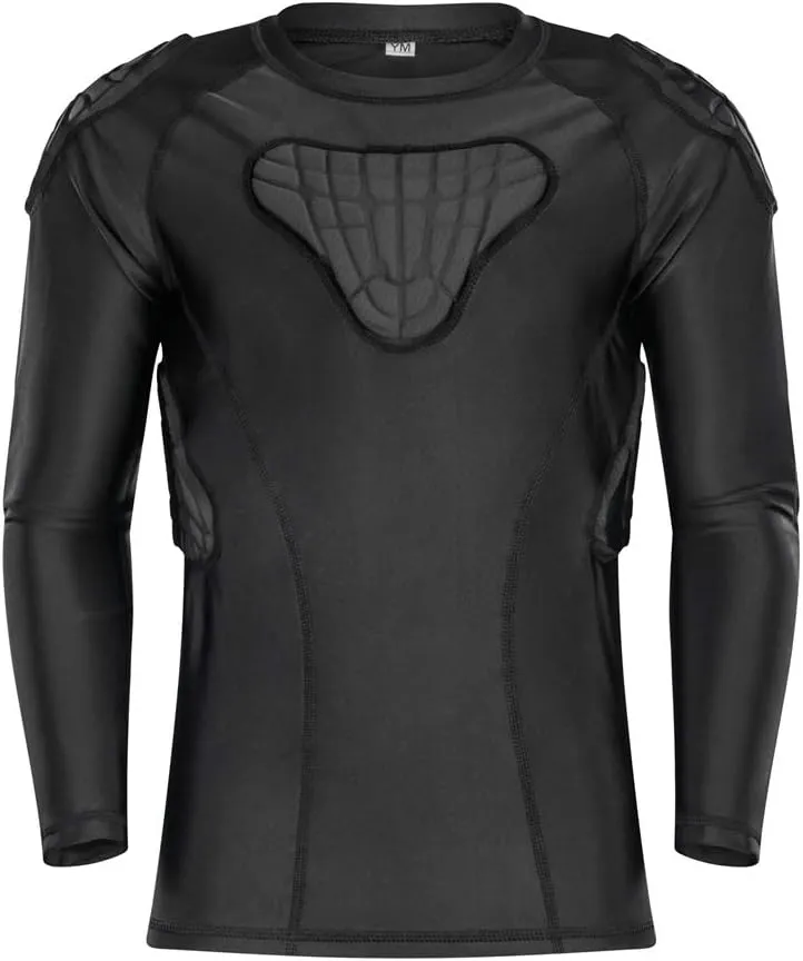 TUOY Youth Padded Chest Rib Protector Shirt for Football Baseball Martial Art Padded Compression Shirt Long Sleeve