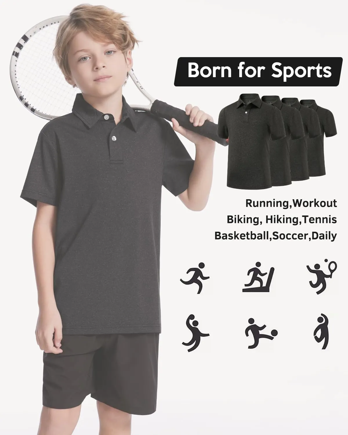 Ullnoy Boys Short Sleeve Polo Shirt Moisture Wicking Golf Shirt Kids School Camp Uniform Shirts Boys 4 Pack