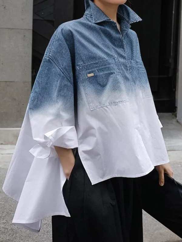 UOOZEE Women's Collar Long Sleeve Boyfriend Shirt Loose Oversized Business Casual High Low Tops Blouse