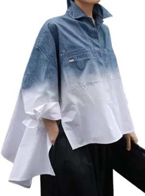 UOOZEE Women's Collar Long Sleeve Boyfriend Shirt Loose Oversized Business Casual High Low Tops Blouse