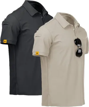 V VALANCH Polo Shirts for Men 2 Pack Tactical Performance Polo Short Sleeve Collared Work Shirt