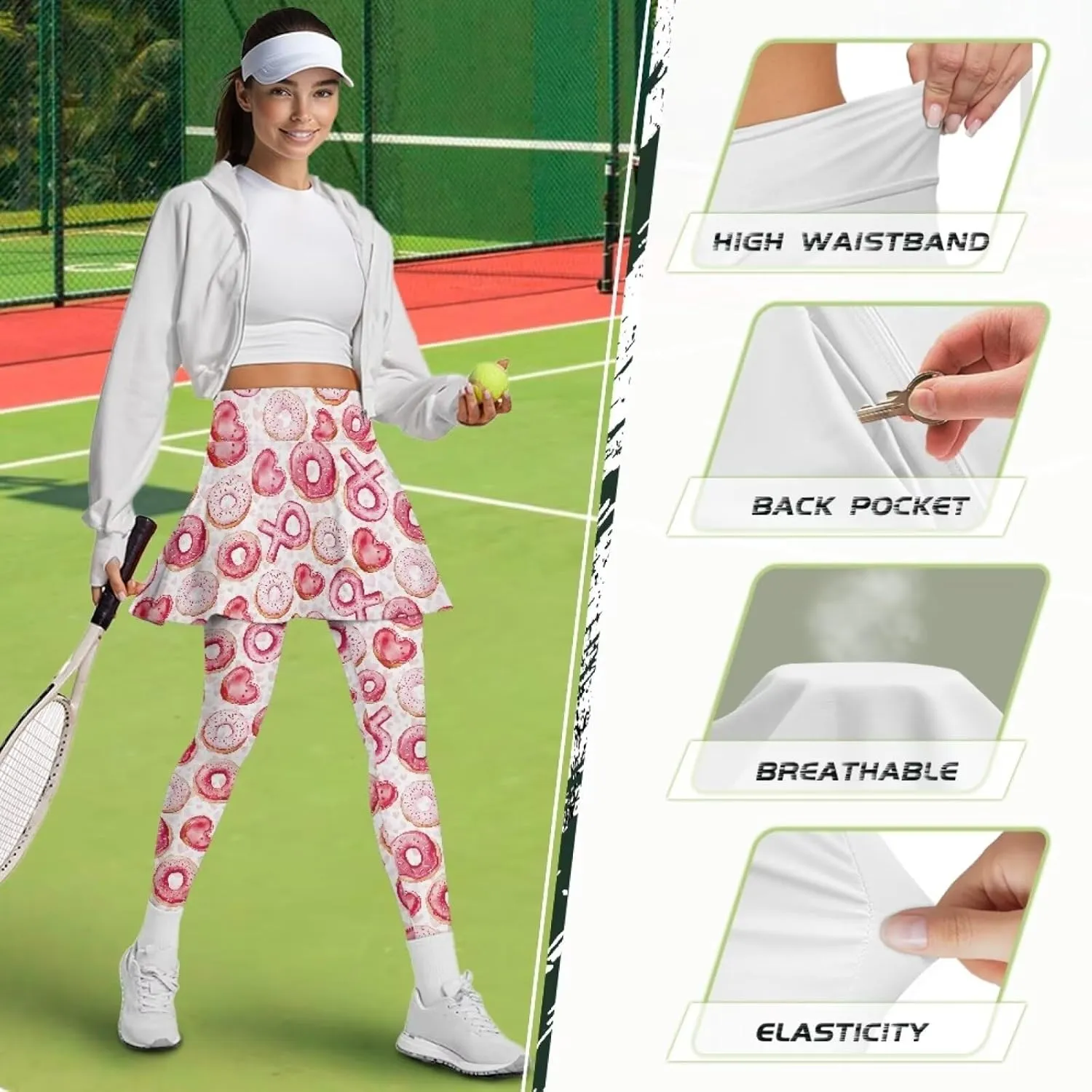 Valentine's Day Tennis Skirts for Women Skirted Legging Golf Shirts Elastic Yoga Running Golf Athletic Skirts