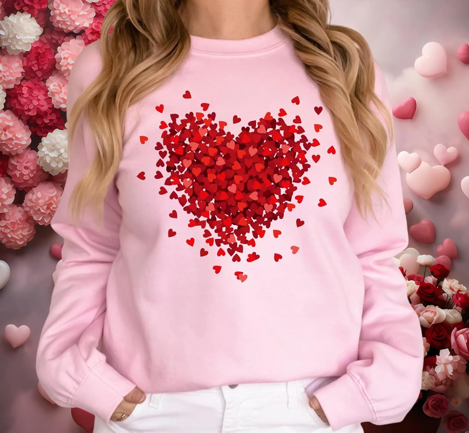 Valentine's Day Women's Funny Love Heart Graphic Shirt - Casual Long Sleeve Pullover Top