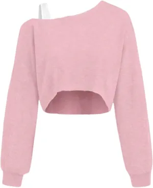 Verdusa Girl's Y2k Off The Shoulder Crop Tops Asymmetrical Neck Fall Athletic Sweatshirts