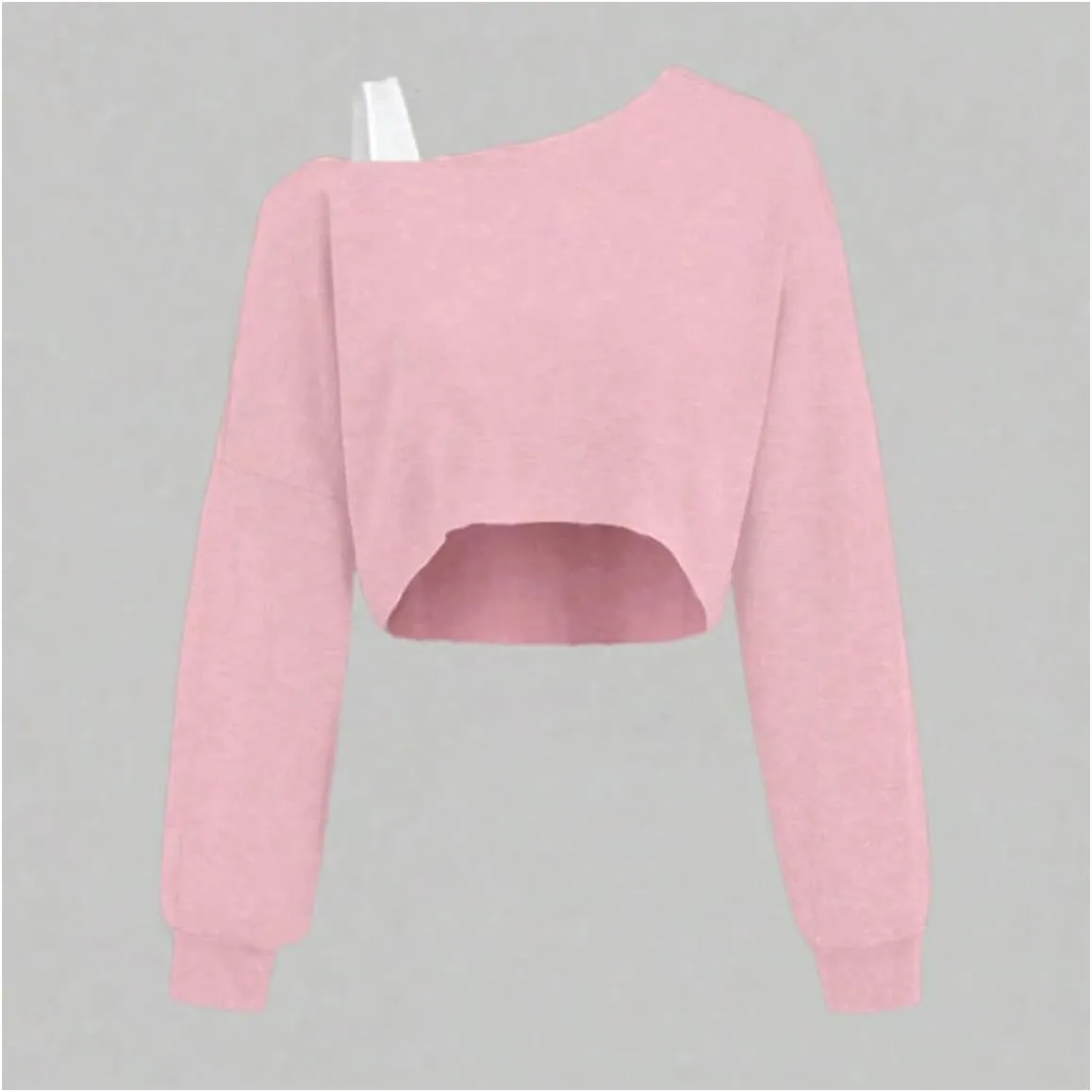 Verdusa Girl's Y2k Off The Shoulder Crop Tops Asymmetrical Neck Fall Athletic Sweatshirts