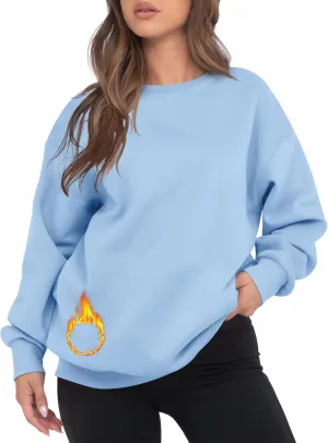 VIUTIL Womens Oversized Crewneck Sweatshirt Fleece Casual Loose Pullover Tops 2025 Winter Clothes