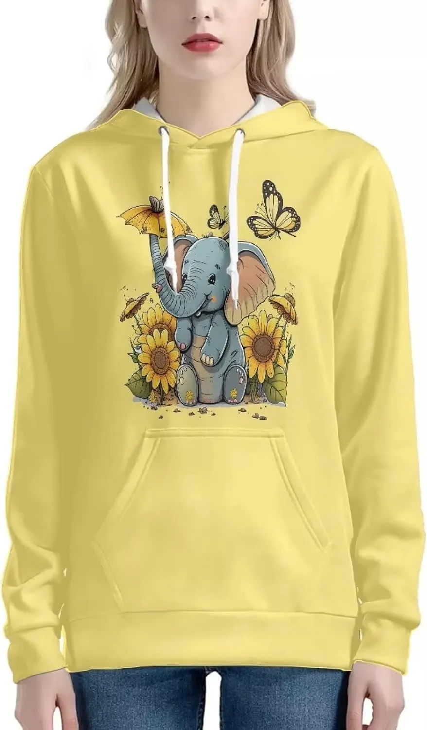WELLFLYHOM Drawstring Hoodies Cute Long Sleeve Fashion Sweatshirts for Women Teen Girls Hooeded Pullover Size XS-4XL