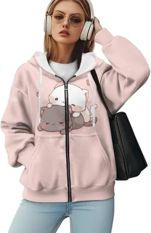 WELLFLYHOM Oversize Sweatshirt Womens Fashion Zip Up Hoodies Vintage Y2K Cardigan Jacket Hooded Sweater Shirts XS-4XL