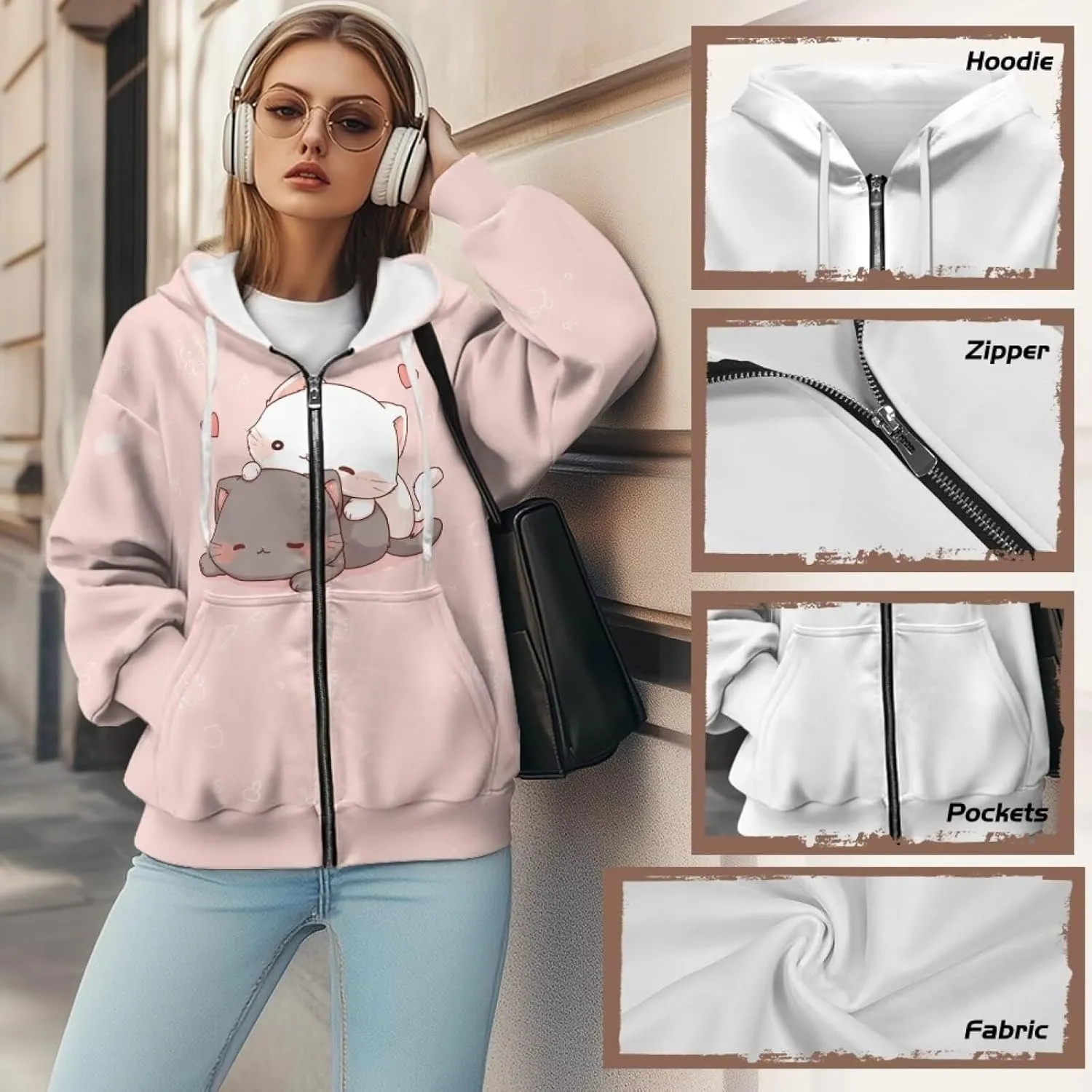 WELLFLYHOM Oversize Sweatshirt Womens Fashion Zip Up Hoodies Vintage Y2K Cardigan Jacket Hooded Sweater Shirts XS-4XL
