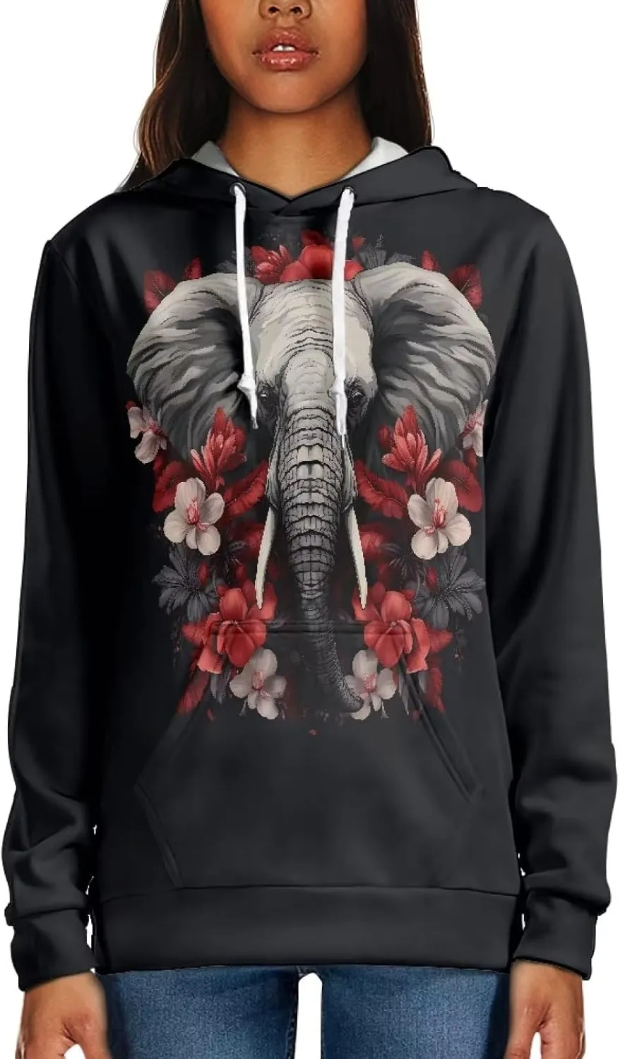WELLFLYHOM Womens Cute Animal Print Hoodie Sweatshirt Drawstring Long Sleeve Pullover Tops with Pocket