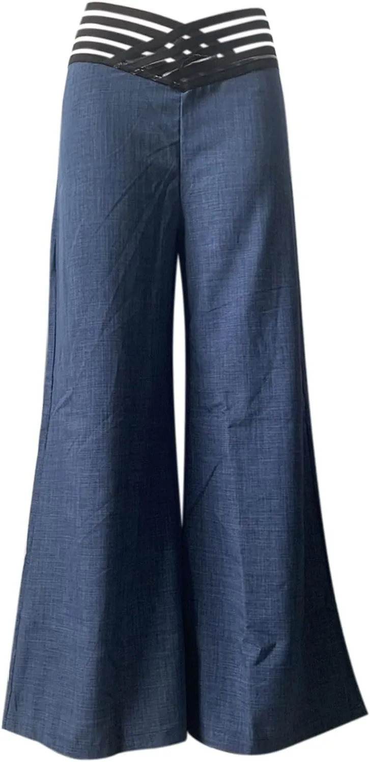 Wide Leg Pants for Women Hollow Belt High Waist Solid Color Loose Flowy Long Trousers Going Out Beach Vacation Pants