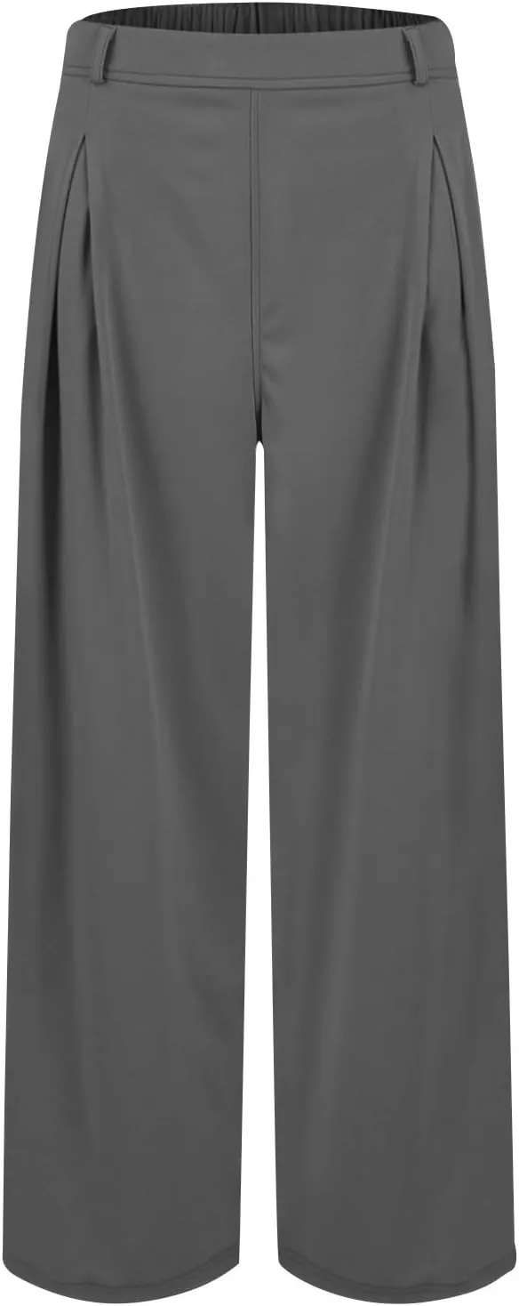 Wide Leg Pants for Women Pull On Flowy Palazzo Pants Lightweight Summer High Wasited Dress Pants with Pockets