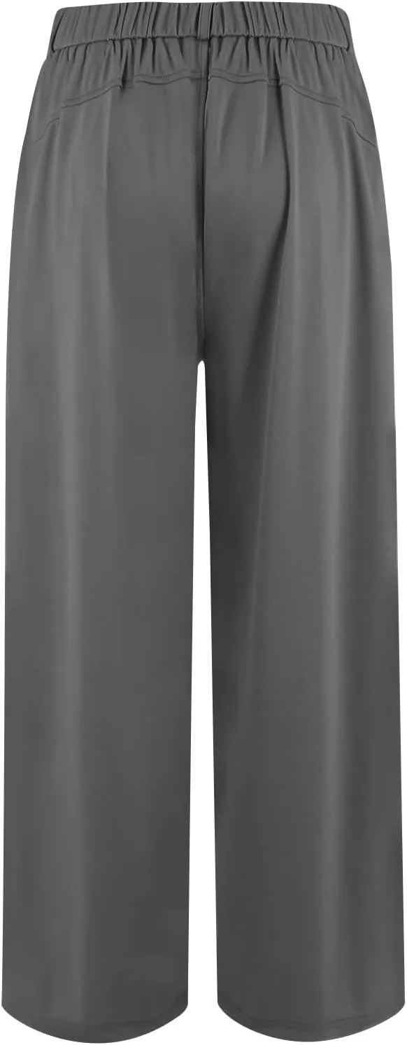 Wide Leg Pants for Women Pull On Flowy Palazzo Pants Lightweight Summer High Wasited Dress Pants with Pockets
