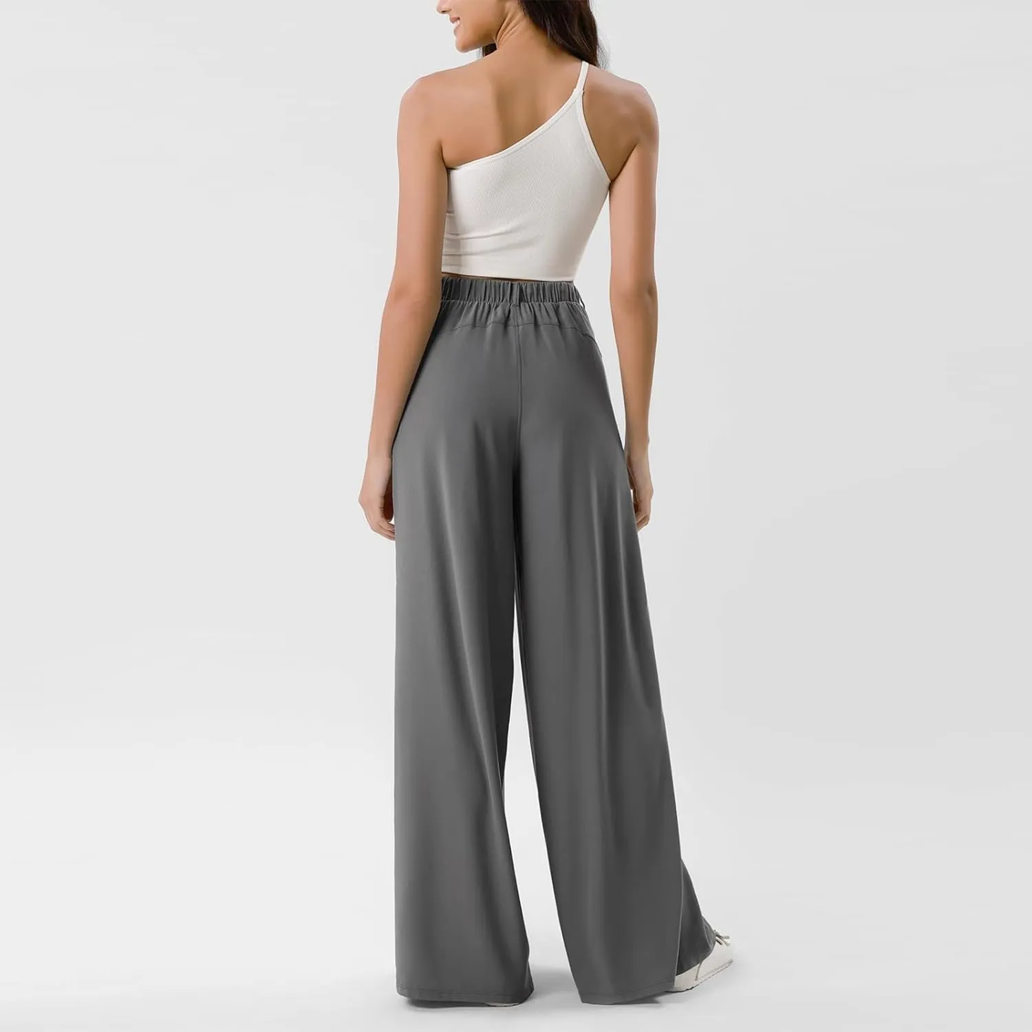 Wide Leg Pants for Women Pull On Flowy Palazzo Pants Lightweight Summer High Wasited Dress Pants with Pockets