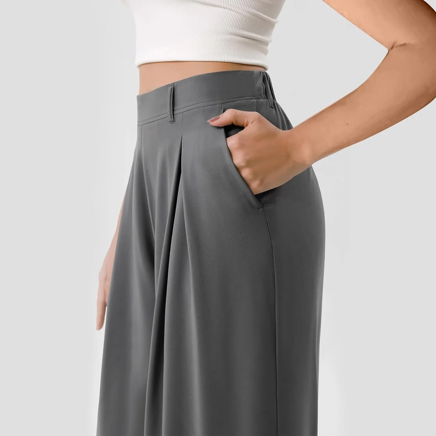 Wide Leg Pants for Women Pull On Flowy Palazzo Pants Lightweight Summer High Wasited Dress Pants with Pockets