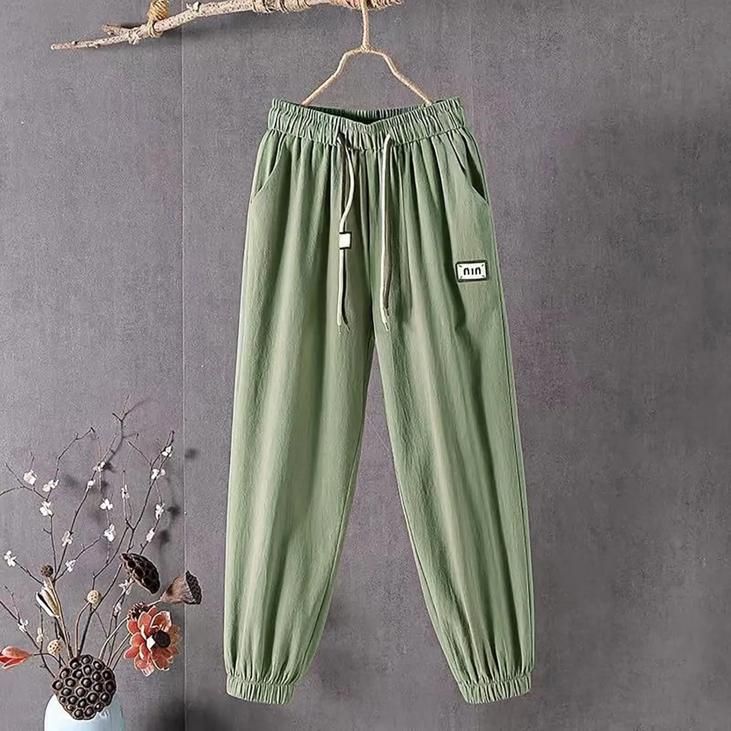 Wide Leg Pants Woman Dressy Linen Pants 2024 Summer Casual High Waisted Baggy Elastic Waist Trousers Loose Flowy Pant