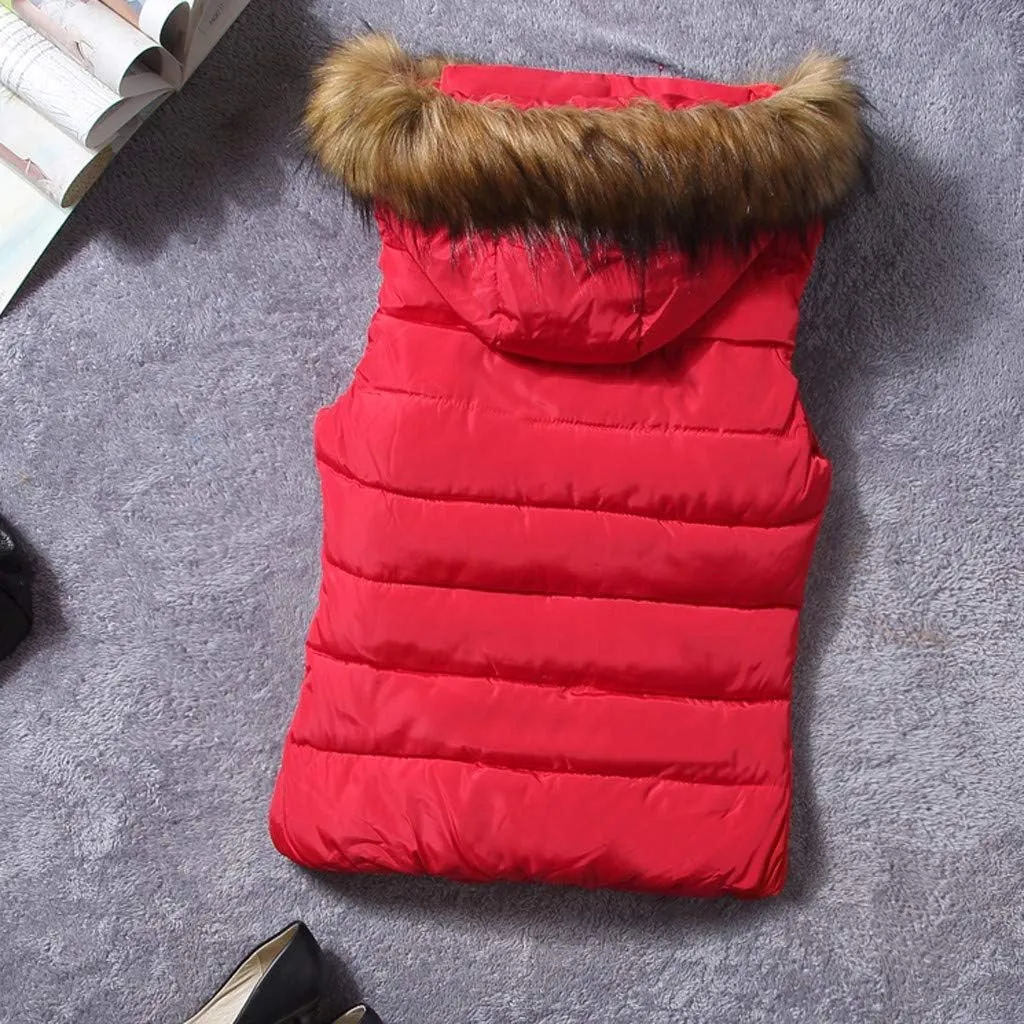 Winter Thicken Puffer Coat Women Short Outerwear Cotton-Padded Jackets Pocket Faux Hooded Vest Coats Colorful T Shirt Women
