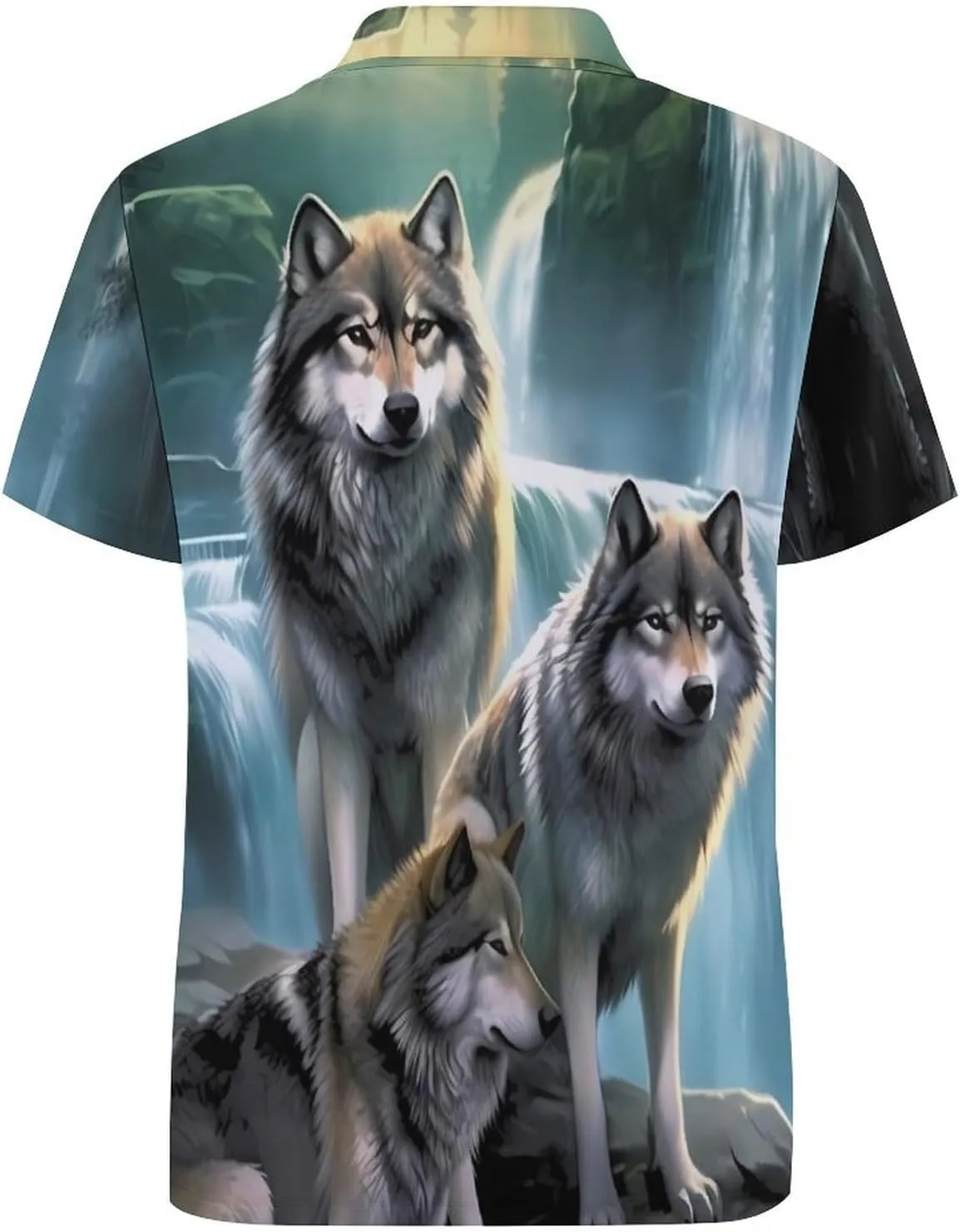 Wolf Sunrise Waterfall Mens Short Sleeve Polo Shirts Straight Sports Golf Tennis T-Shirt Quick Dry Long Top