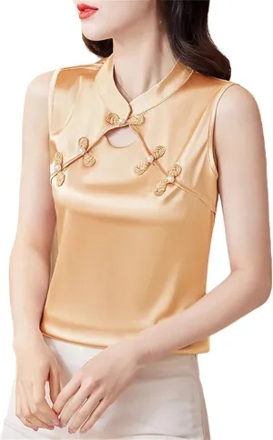 Women Camisole Vest Korean Fashion Silk Satin Tank Tops Sleeveless Hollow Out Shirt