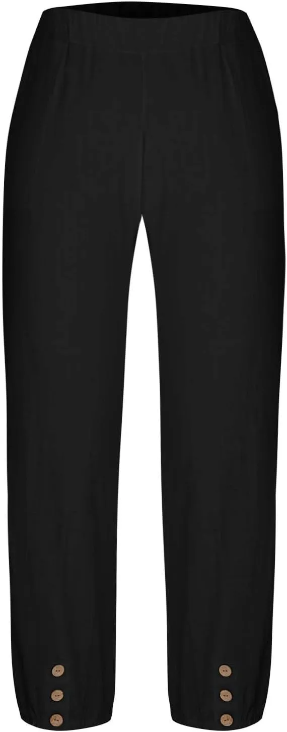 Women Capri Pants Casual Drawstring Elastic High Waist Baggy Wide Leg Cropped Pants Trousers for Ladies Summer Slacks