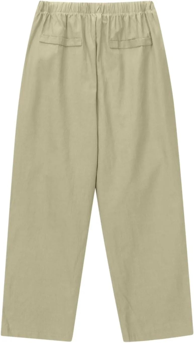 Women Cotton Linen Pants Casual Loose Wide Leg Trousers Summer Drawstring High Waist Pants with Pocket