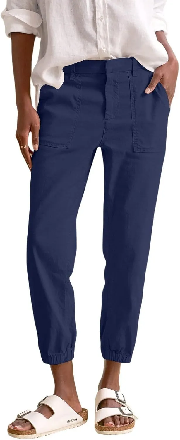 Women Linen Joggers Casual Cropped Linen Pants High Waisted Tapered Leg Jogger with Pockets Ankle Length Chino Pants