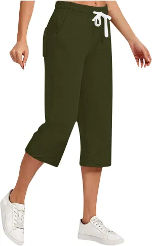 Women Linen Pants 2025 Casual Loose High Waist Trousers Drawstring Wide Leg Cropped Palazzo Beach Pants Summer Outfit
